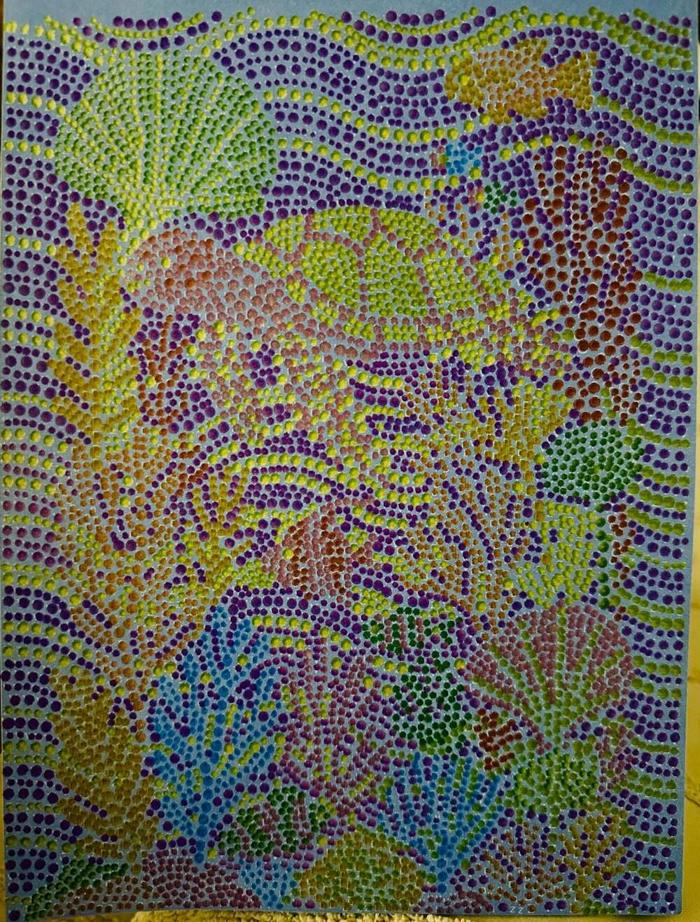 Under the Sea,  Sea Turtle Metallic Ink hand painted Dot Art